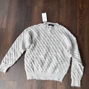Mango Light Gray Textured Crewneck Sweater